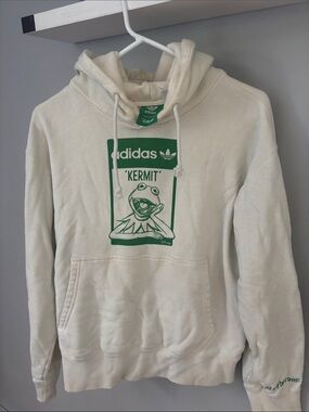 adidas Men’s White Hoodie with Green Kermit Graphic